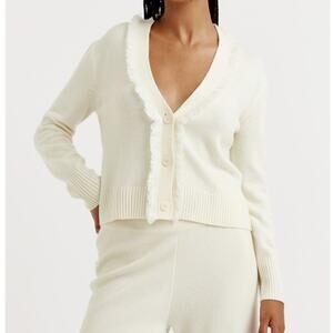 CHINTI & PARKER Cashmere Wool Blend Fringe Cardigan Ivory Cream Sz S {FF40}